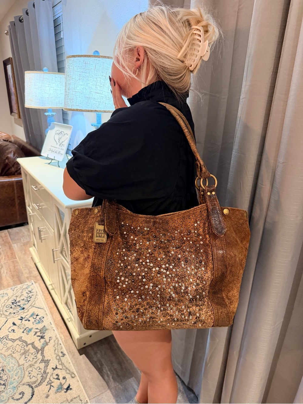 Frye Deborah Distressed Brown Leather Tote With Matching Wallet